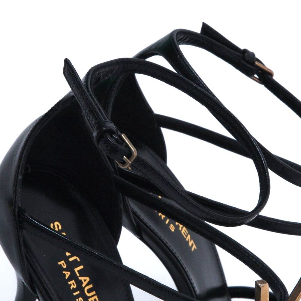 Saint Laurent Cassandra Sandals Black Leather Gold YSL Monogram Logo Heels 39 - Picture 9 of 15